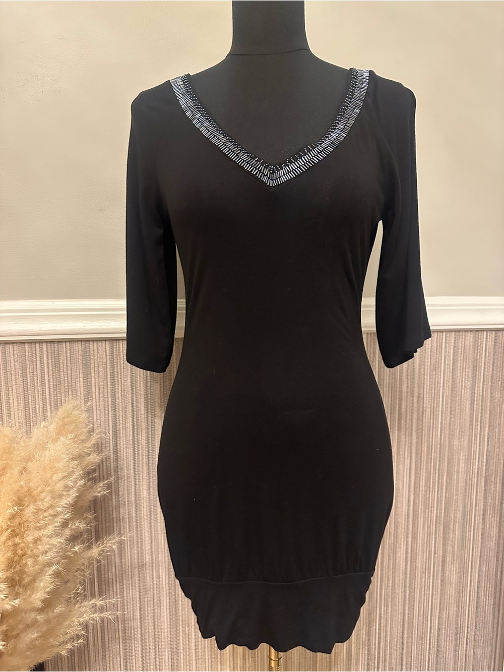 NWT Guess Jeans XS Black Beaded Open Back Mini Dress Y2K Party
